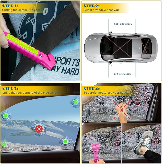 8PCS Car Window Breaker, Pink Window Breaker Seatbelt Cutter, Car Safety Hammer with One Second Emergency Glass Hammer, Safet