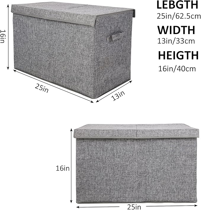popoly Large Toy Box Storage with Lid, Collapsible Sturdy Toy Chest Storage Bin Box with Rivets Handles for Kids, Boys, Girls