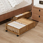 Bamboo Under Bed Storage with Wheels,Rolling Underbed Shoe Organizer Box for Shoes,Blankets,Toys,Clothes Container Space-Savi
