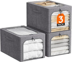 Lifewit Clothes Storage Bins with Metal Frame 3 Pack, Fabric Stackable Storage Bags with Lids, Zipper, Foldable Clost Organiz