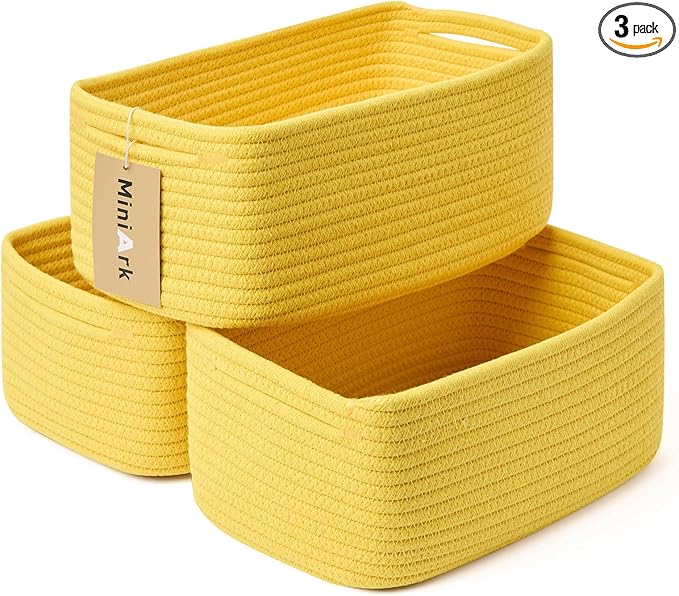 MiniArk Small Storage Baskets for Organizing | Closet Organizer Bins | Shelf Toy Basket | Woven Rope Baskets | Cube Decorativ