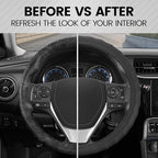 BDK Genuine Black Leather Steering Wheel Cover for Car, Small (13.5" - 14.5") – Ergonomic Comfort Grip for Men & Women, Car S