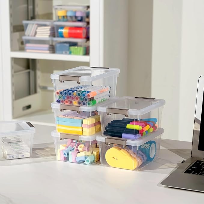 Citylife 1.3 QT 30 Packs Small Storage Bins Plastic Storage Container Stackable Box with Lids for Organizing, Clear White