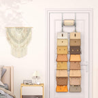 SWTYMIKI Over The Door Purse Organizer - Wall Mounted Handbag Organizer with 16 Hooks and Metal Basket, Hanging Purse Storage