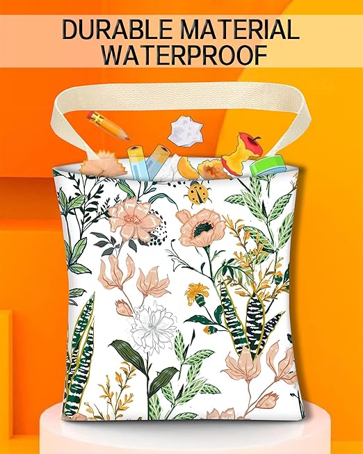 Car Garbage Can, Car Trash Bag, Car Garbage Bag, Hanging Car Trash Can for Car Accessories, Vehicle, Travelling, Camping, Cute Car Back Seat Organizer, White Beautiful Floral