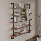 Floating Shelves for Wall Bookshelf Industrial Pipe Shelving Shelves 48 Inch 5 Tier Natural Wood Planks Rustic Wall Shelves H