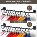 Hat Rack for Wall 24 Baseball Caps Modern Metal Hat Organizer with 24 Clips Hat Holder Wall-Mounted Storage Display for Close