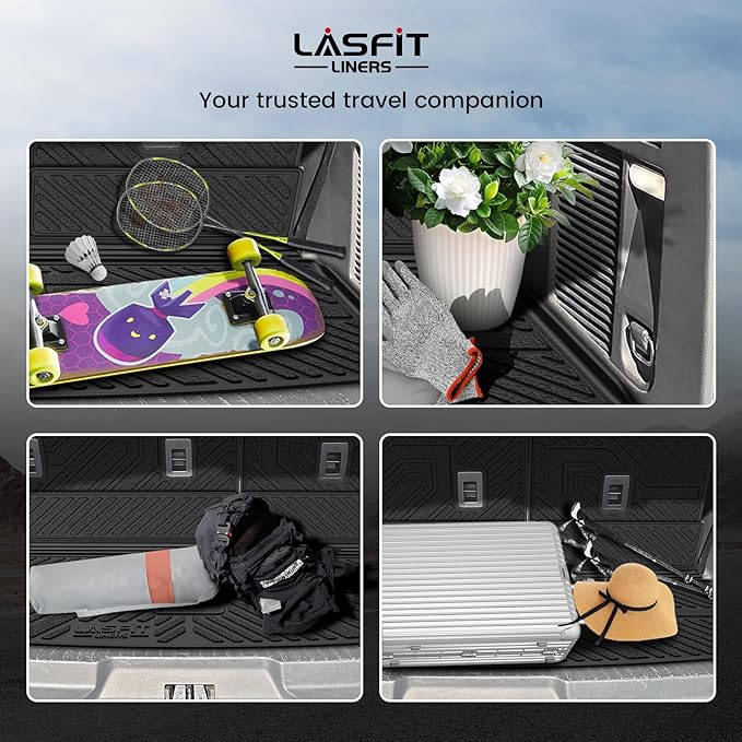 LASFIT Cargo Mat for Ford Expedition 8 Seats Standard 2021-2024(Not Fit 7 Seats Max) Backrest Liner, Custom Fit All Weather Protector Split Design Easy Installation Trunk with Seatback Mat,4 pcs Black