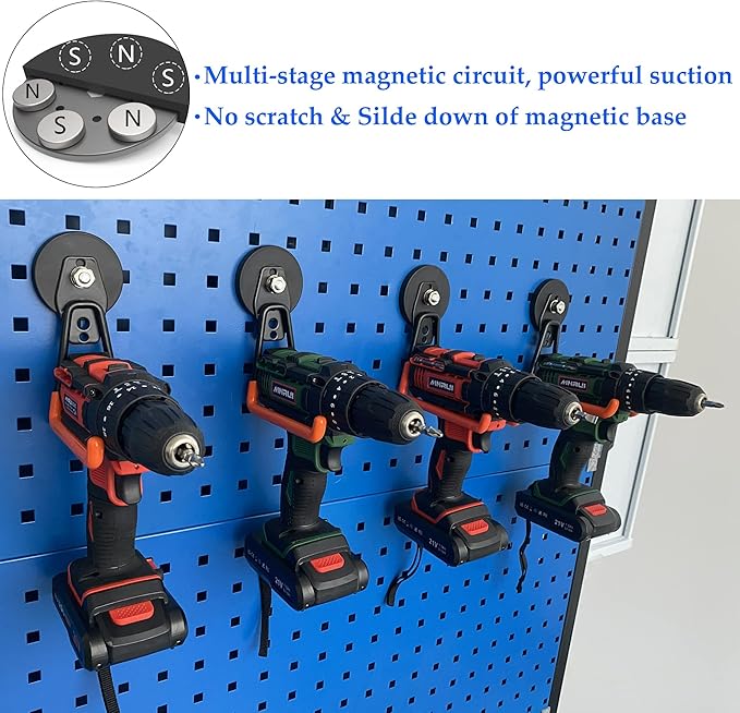ULIBERMAGNET Magnetic Power Tool Organizer,Cordless Drill Garage Hook Heavy Duty,Large & Strong Manget with Hooks for Garage,