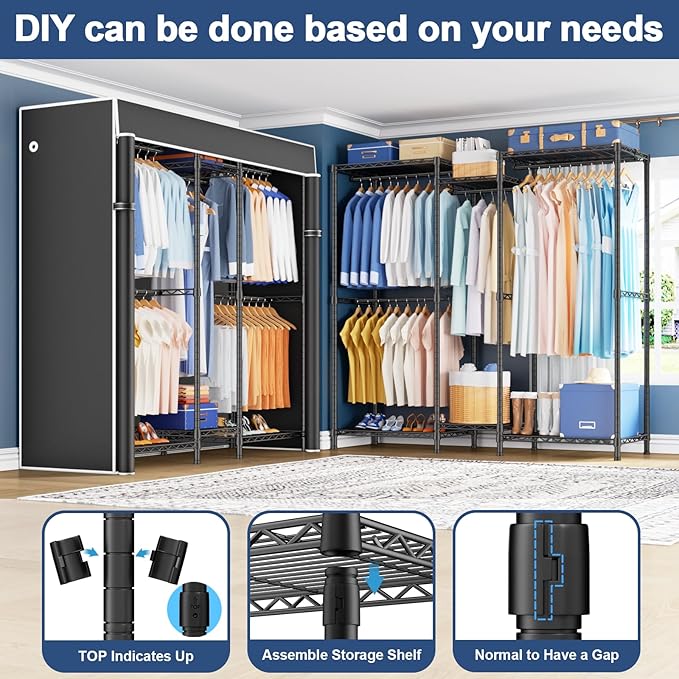 Ulif E12C Heavy Duty Closet Organizer System，Freestanding Clothing Rack, Adjustable Garment Rack 57.1" W x 16" D x 76.5" H Ho