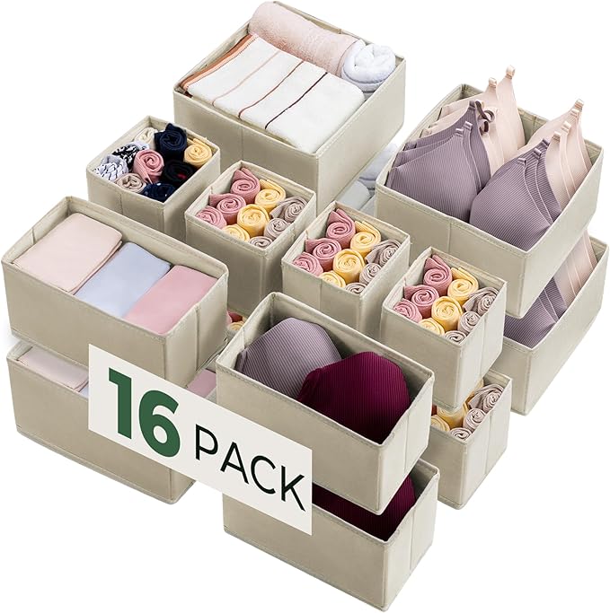 Kootek 16 Pack Drawer Organizer Clothes, Dresser Drawer Organizers for Clothing Fabric Foldable Closet Organizers and Storage