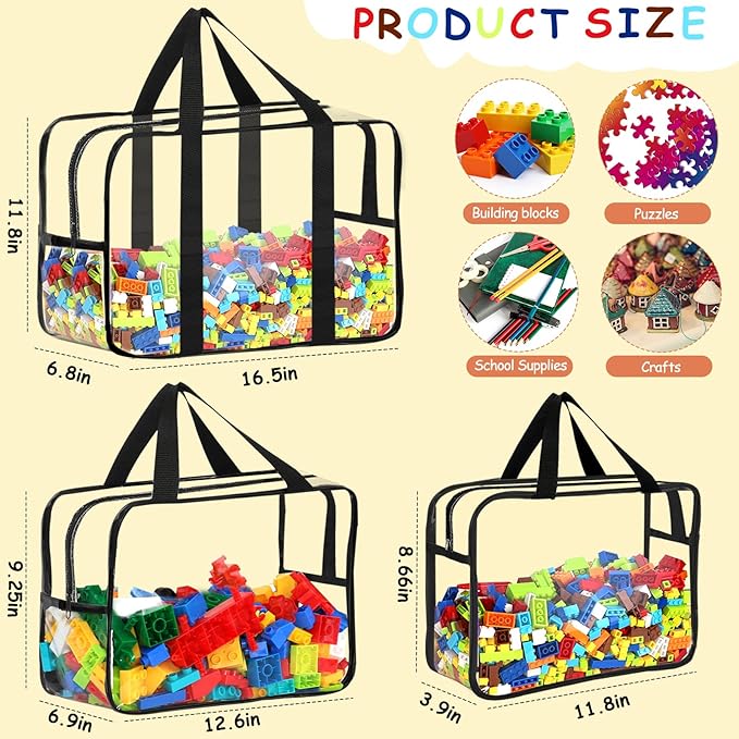 6 Packs Toy Storage Bags with Labels, Reusable Clear PVC Board Game Storage, Travel Waterproof Organizer Bags with Zipper Lar