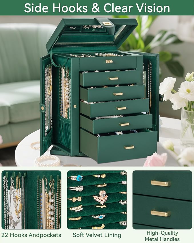 AKOZLIN 360° Rotating Jewelry Box 6-Tier Organizer Functional Jewelry Storage Case for Women Girls Ring Necklace Earring Brac