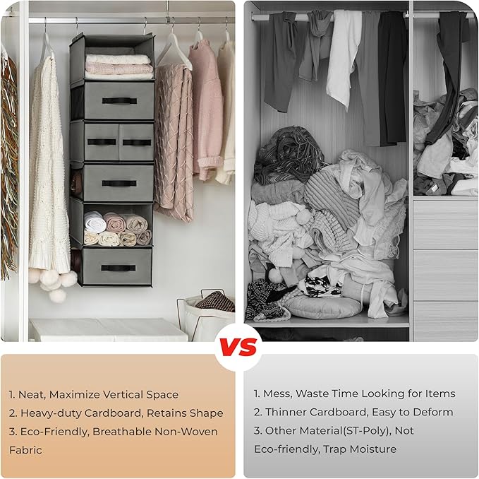 GRANNY SAYS Hanging Closet Organizer 6 Shelves, Closet Organizers and Storage with 5 Drawers, 6 Side Pockets Closet Hanging O