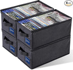 CCidea DVD Storage Box with Clear Window - 15.75" Foldable Media Organizer, Premium Zipper Closure, Holds 27+ DVDs, Dustproof Non-woven Fabric, Reinforced Handles & Label Slot (4)