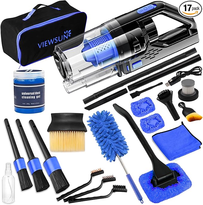 Viewsun Car Cleaning Kit, Car Interior Detailing Kit with High Power Handheld Vacuum Cordless Rechargeable, Detailing Brush S