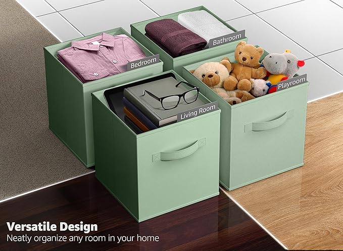Sorbus Foldable Storage Cubes - 6 Pack, 11 Inch, Sage Green, Fabric, Foldable, Storage and Organization, Versatile Use, Colla