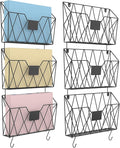 YBING Wall File Organizer Mesh Hanging Wall-mount Files Holder 6 Pack Hanging Wire Magazine Rack and Mail Holder with Hooks O
