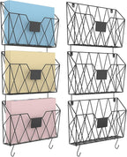 YBING Wall File Organizer Mesh Hanging Wall-mount Files Holder 6 Pack Hanging Wire Magazine Rack and Mail Holder with Hooks O
