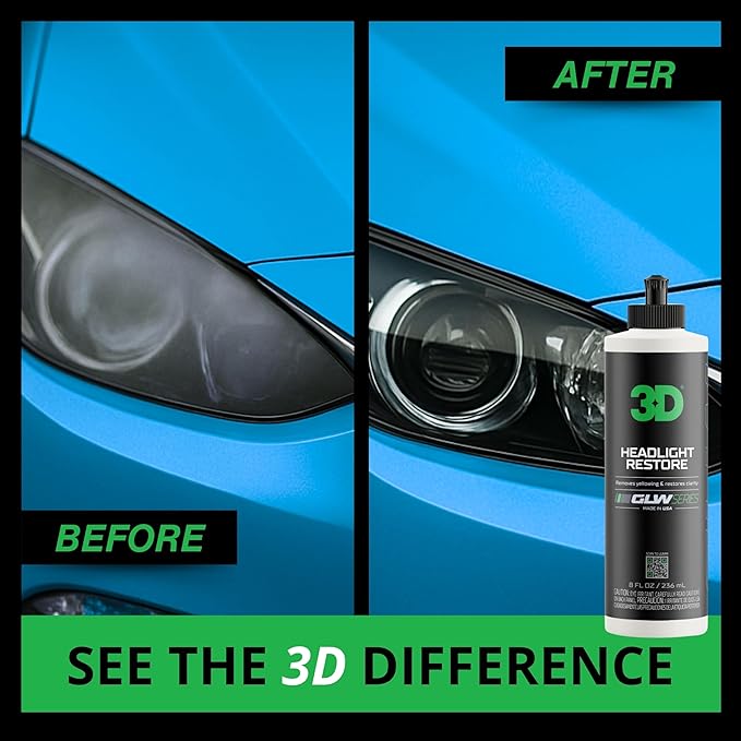 3D GLW Series Headlight Restore – 2-Step Kit Removes Oxidation, Scratches & Yellowing | UV Protection for Clear Headlights & 
