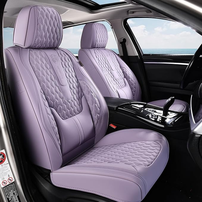 Coverado Seat Covers Full Set, Purple Car Seat Covers, Waterproof Car Seat Cover with Lumbar Support, Leather Car Seat Cushio