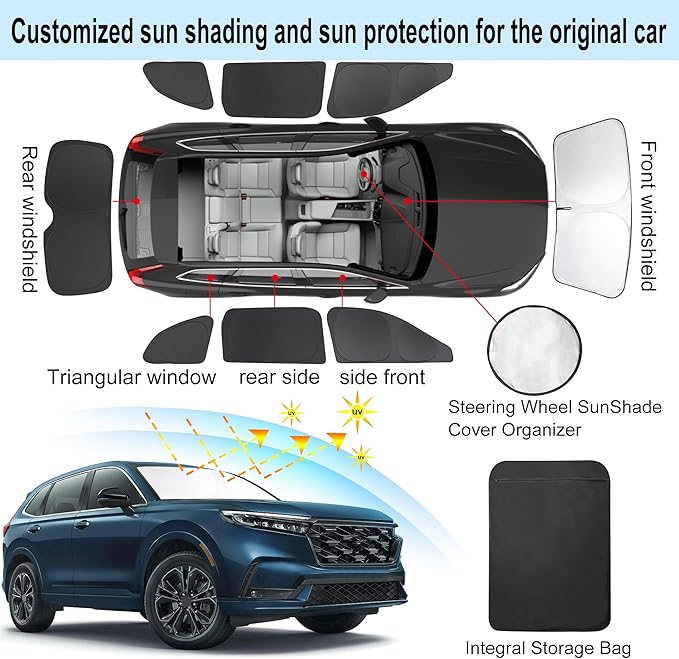 TINGLU Window Shades for Honda CR-V 2023-2026 Accessorie Car Side Full Windows Rear Triangular Windshield Sun Shade Sun UV Rays & Privacy Protection for Camping,Napping,and Relaxing 8PCS