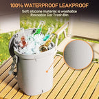 Trash Can for Car Garbage: Leakproof Silicone Car Waste Bin w/Lid for Drivers and Passengers; 2 Gallon Garbage Container for Vehicle, Sedan, SUV, Van, MPV & Truck (Gray)