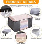 3 Pack Clothes Storage Bags, 90L Large Blanket Storage Bag Comforter Storage Bin with Reinforced Handle and Lid Foldable Clos