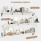 Axeman 55 Inch Floating Shelves | 8 Inch Deep White Wall Shelves Set of 2 | 55" W x 8" D Rustic White Wood Shelves for Bathro