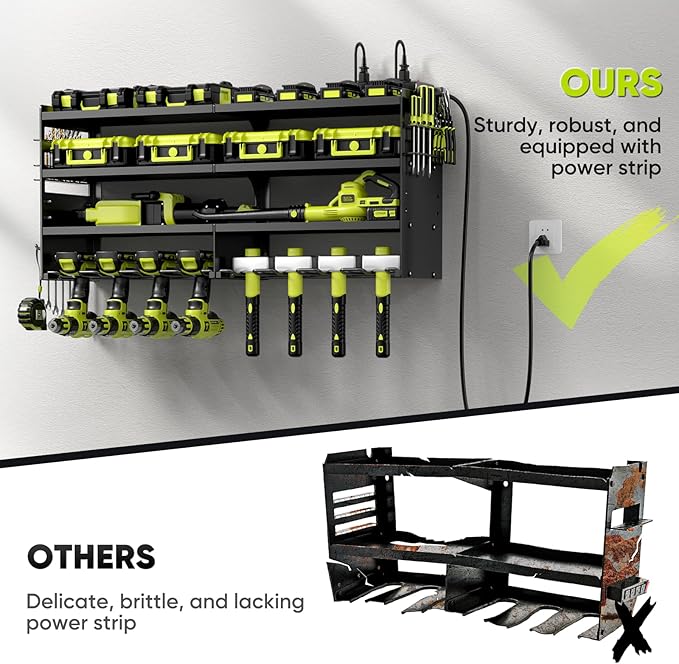 POKIPO Large Power Tool Organizer Wall Mount with Charging Station,4 Layer Heavy Duty Metal Tool Storage Rack Loads 600lbs wi
