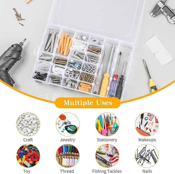 Plastic Organizer Container Box,36 Large Grids Clear Plastic Organizer Box with Adjustable Dividers Craft Organizers (Clear-4