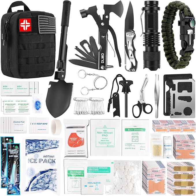 320 PCS Survival Kits First Aid Kit, Gifts for Men Christmas Him Dad, Survival Gear and Equipment with Tactical Molle Pouch f