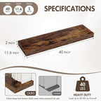 40 Inch Floating Shelves, 12" Deep Floating Shelf Wall Mounted, 40" Wall Shelves, Rustic Deep Bookshelf, Extra Deeper & Thick