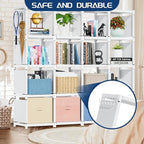 Mavivegue Book Shelf, 16 Cube Storage Organizer, Metal Cube Bookshelf, DIY Bookcase, Tall Book case for Bedroom, Living Room,