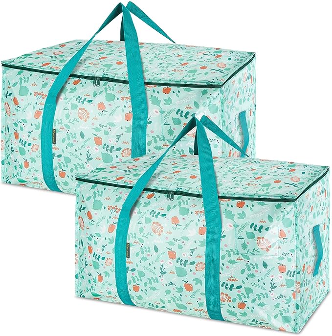 BALEINE 2-Pack Oversized Moving Bags with Reinforced Handles, Heavy-Duty Storage Tote for Clothes, Moving Supplies (Spring St