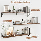 Axeman 40 Inch Floating Shelves | 8 Inch Deep Brown Wall Shelves Set of 2 | 39.4" W x 8" D Rustic Brown Wood Shelves for Bath