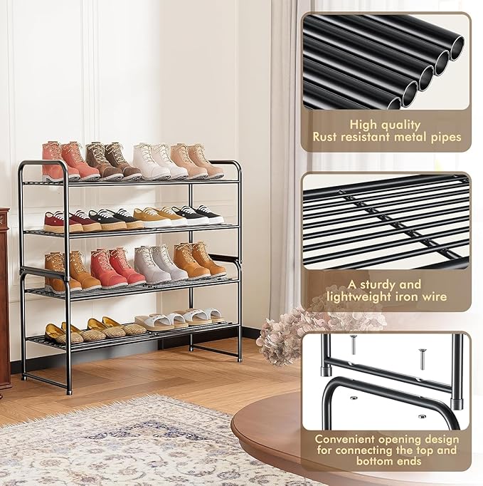SUFAUY 2 Pack 2-Tier 33" Wide Shoe Rack, Shoe Shelf Storage Organizer for Entryway, Extra Large Capacity, Bedroom Footwear Or