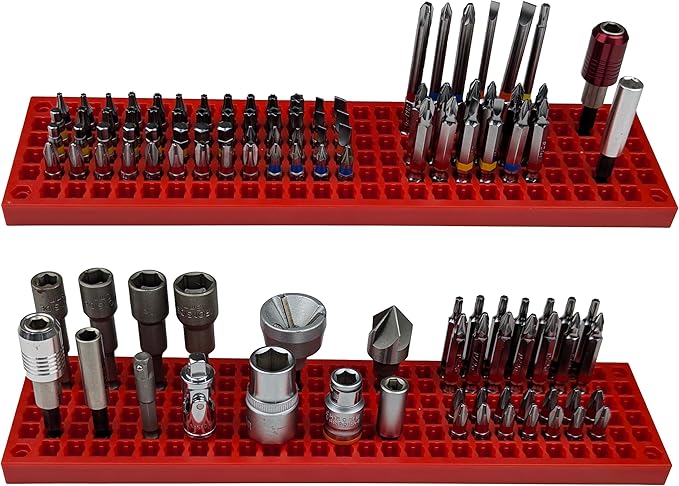 FREE ZONE Bit Organizer Set (Red) – 158-Hole Bit Storage – 1/4" Hex Bits & Drive Bits Adapter Storage – Toolbox Storage (Tool