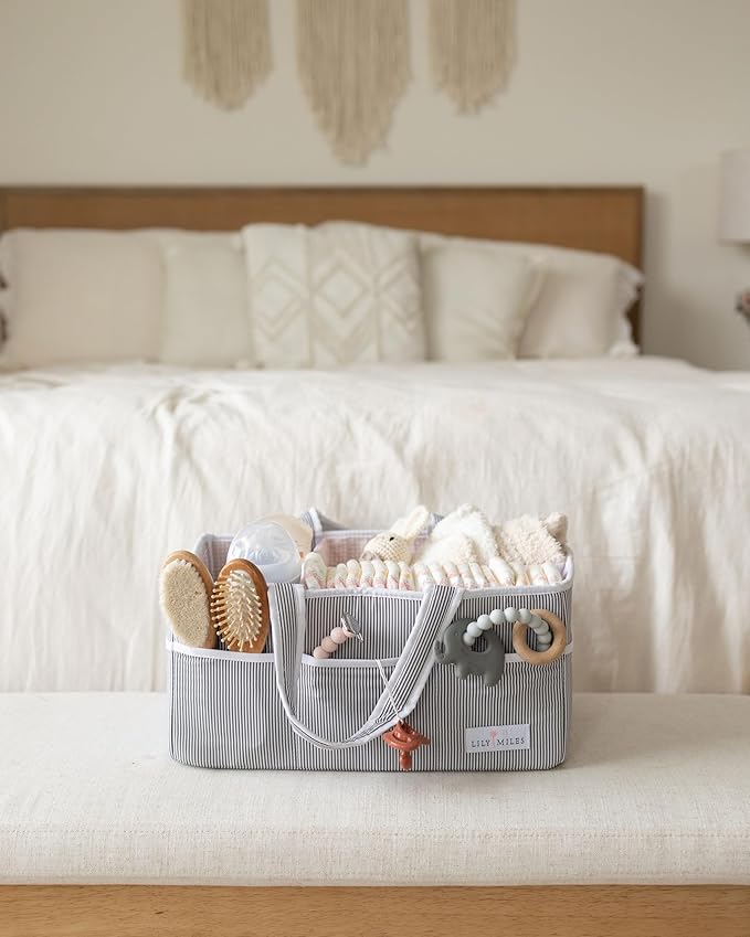 Lily Miles Baby Diaper Caddy Organizer, Girl Nursery Storage Basket with 8 Pockets, Baby Organizer and Storage, Easy-to-Clean