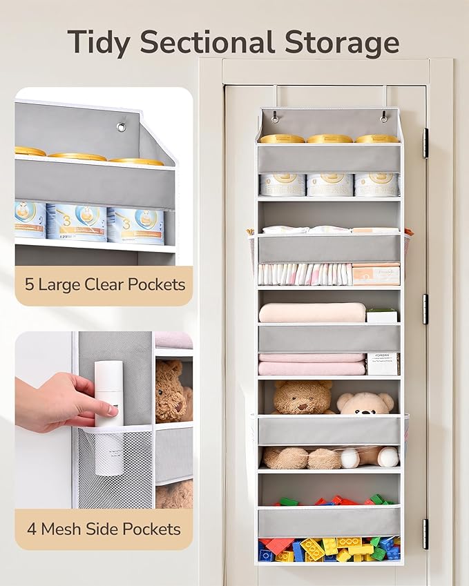 ULG 2-Pack Over-The-Door Organizer 5 Tiers, – Hanging Storage Organizer with 4 Mesh Side Pockets,Space Saving Closet Door Org