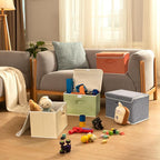 Storage Bins with Lid, Foldable Clothing Storage Box case with Handle for Books, Closet, Bedroom, Home, 4 Color Set A, 15L x 