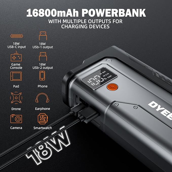 Car Jump Starter 5000A, Jump Starter Portable Battery Pack for 10.0L Gas and 8.0L Diesel Engines, 12V Lithium Jumper Box,