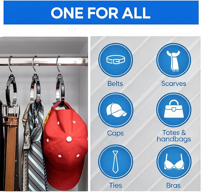 Rolly Hanger® Closet Space Saver – Premium Rotating Aluminum Organizer for Belts, Ties, Hats & Handbags – Heavy Duty 360° Swi