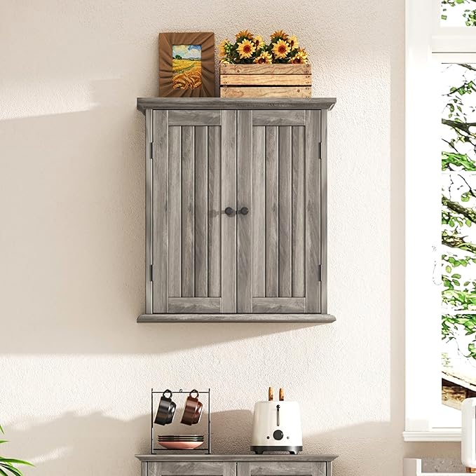 ChooChoo Bathroom Wall Cabinet, Over The Toilet Space Saver Storage Cabinet, Farmhouse Medicine Cabinet with 2 Doors and Adju