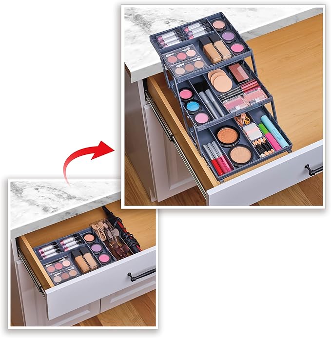 Ontel Smart Drawer Organizer - Multi-level Jewelry Holder, Cosmetics Organizer, or Office Drawer Organizer with Adjustable Di