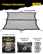 AUTOWN Cargo Net for Pickup Truck Bed - Stretchable 4'x4' to 7'x7', High Elastic Fine Mesh 1''x1'' with 8 Metal Carabiners - Ideal for ATV, SUV, UTV, Truck and Boat Use (Single Layer)