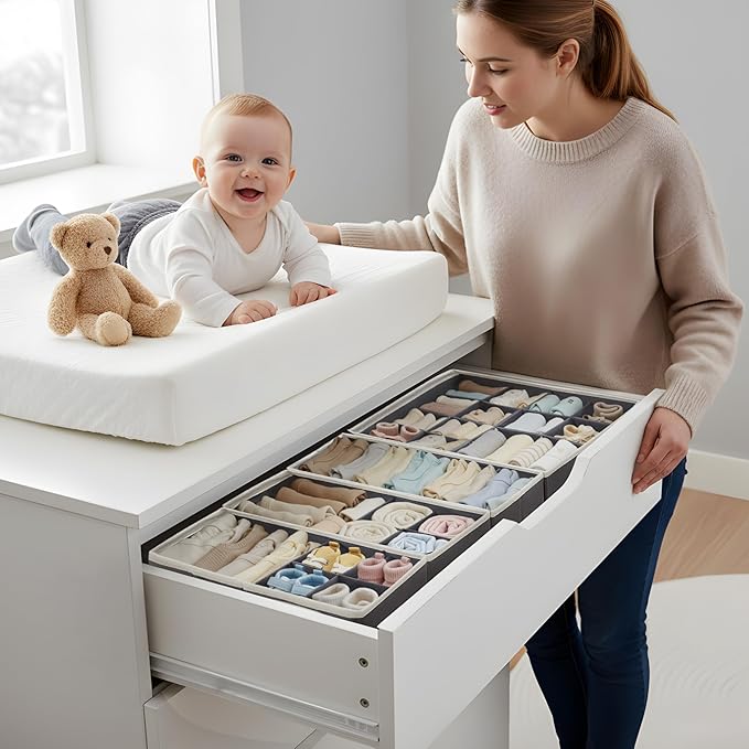 DECOMOMO Drawer Organizer for Baby – Clothes Organizer & Storage Dividers for Nursery, Storage Bins for Underwear, Bra, Socks