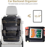 LUCMO Car Backseat Organizer with Touch Screen Tablet Holder,9 Storage Pockets Protectors Kick Mats Travel Accessories for Kids-Black