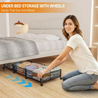Under Bed Storage With Wheels, 47.2''/90lbs/57.6L, Metal Frame Under Bed Rolling Storage, Tool-Free Assembly Underbed Drawers