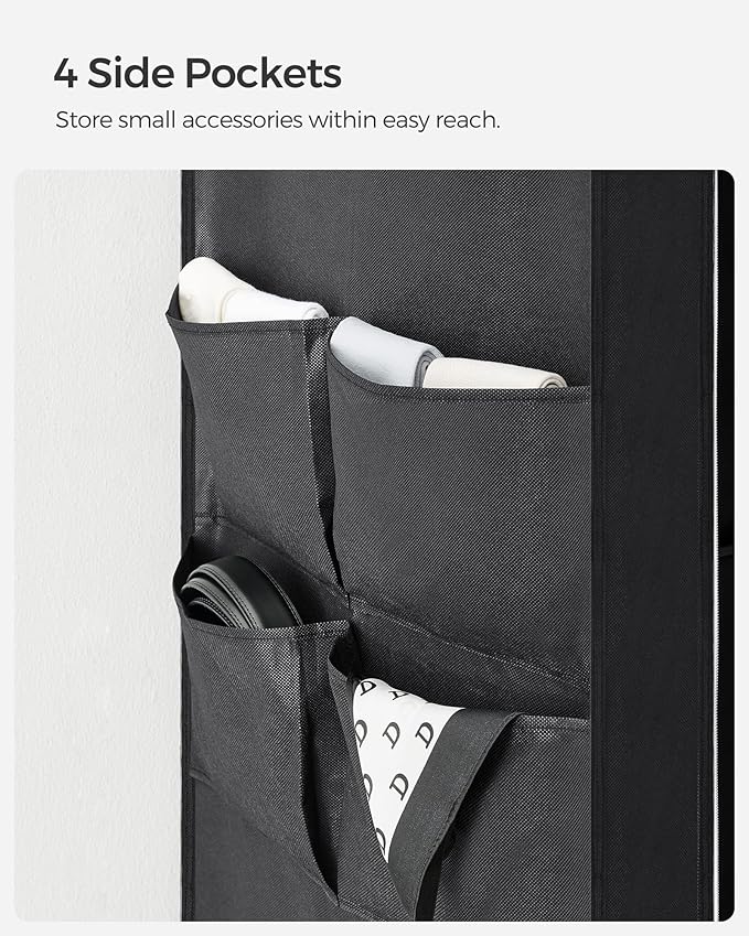 SONGMICS Portable Closet, Wardrobe Closet Organizer with Cover, 3 Hanging Rods and Shelves, 4 Side Pockets, 51.2 x 17.7 x 65.
